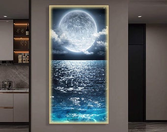 Large LED Wall Decor Moon Light Luxury Unique Picture Painting Resin Painting Tempered Glass Wall Art Decor Wall Hangings Crystal Porcelain