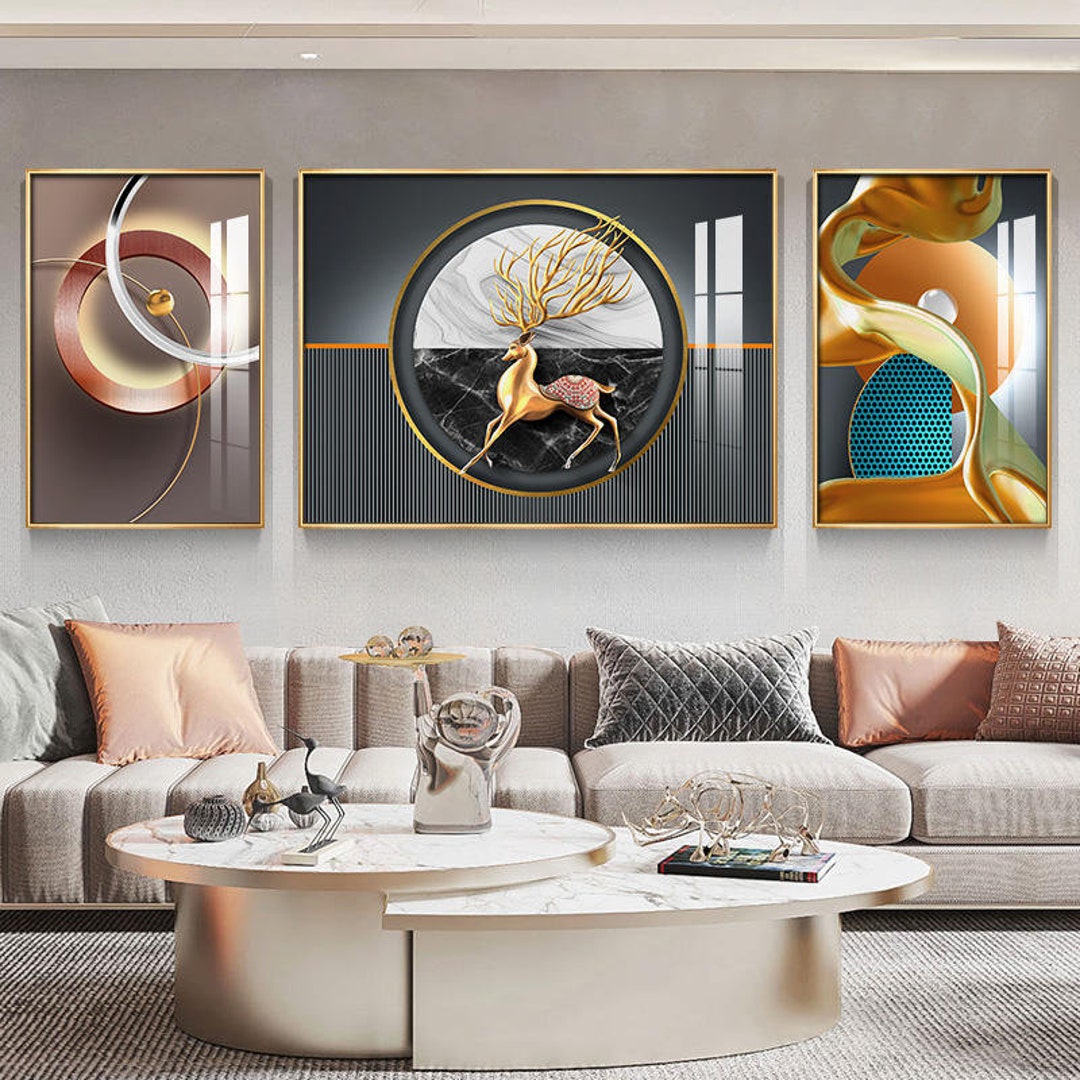 Luxury Large Living Room Wall Decor Set of 3 Painting Marble Art ...