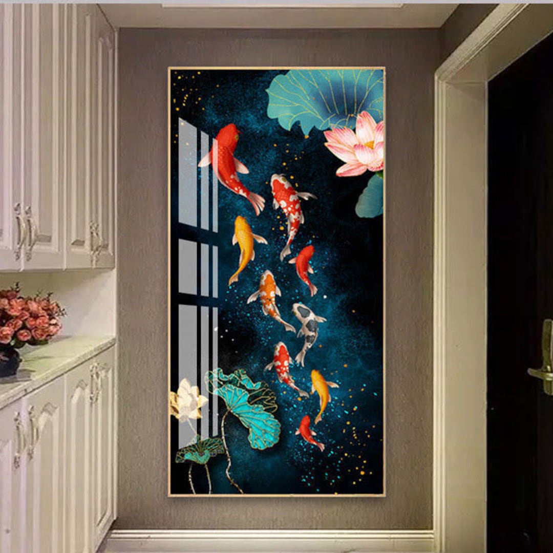Large Painting Wall Decor Cool Fish Art Picture Design Lucky