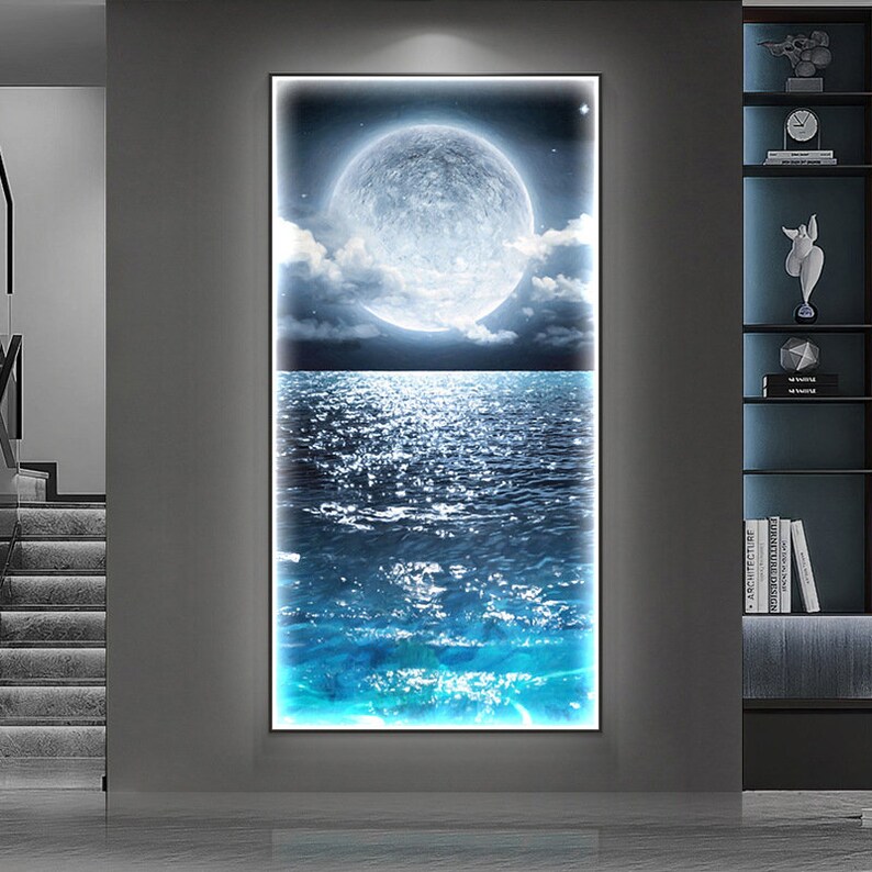 Large LED Wall Decor Moon Light Luxury Unique Picture Painting Etsy