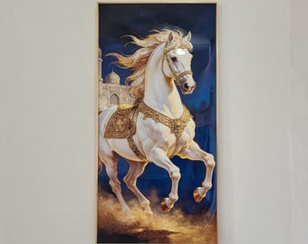 Horse Wall Art - Handmade Crystal Porcelain Framed in Aluminum for Elegant Home Decor