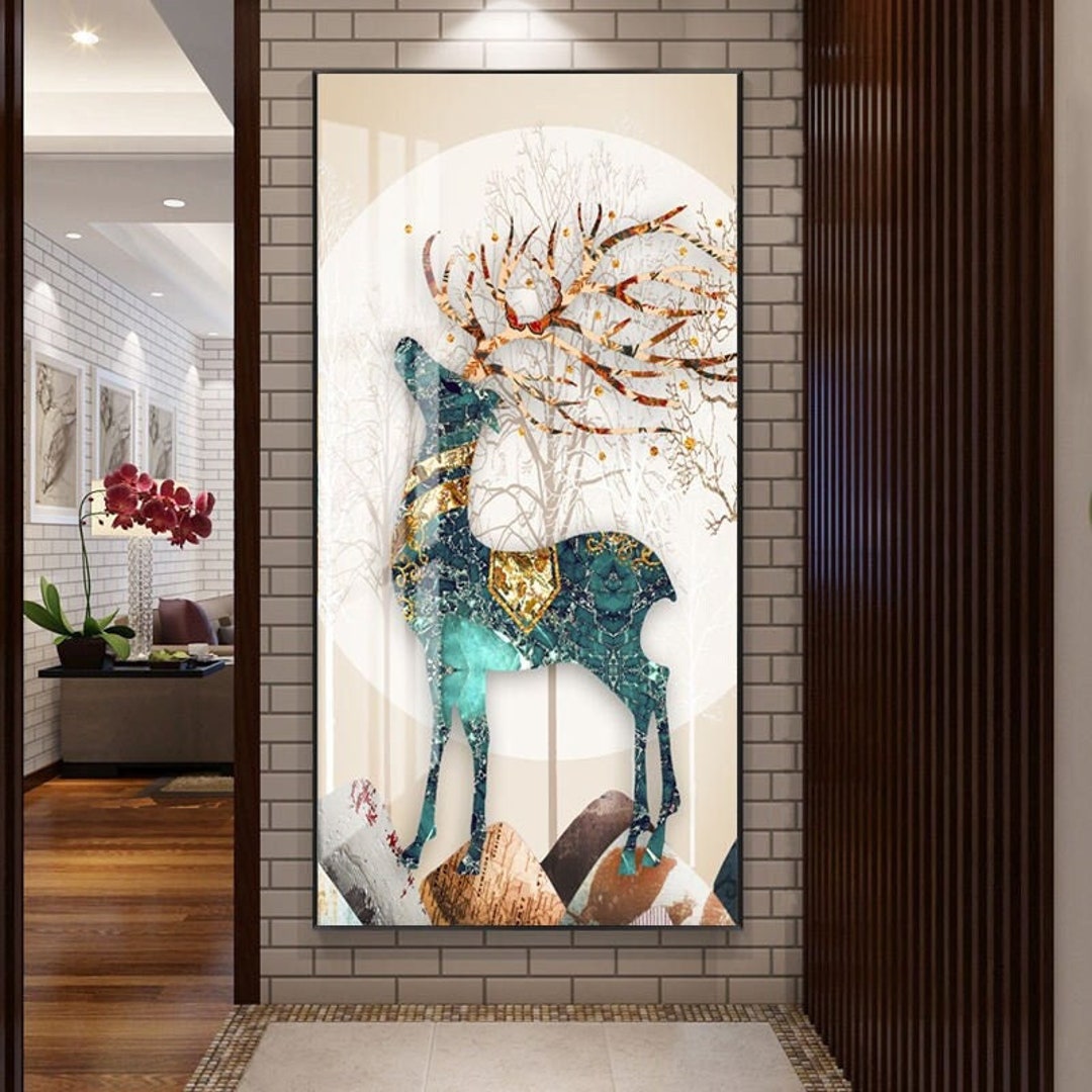 Wall Art Framed Glass Art Fashion Style Deer Nordic Animal Painting