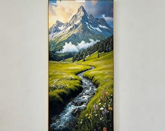 Mountain Landscape Crystal Porcelain Wall Art for Nature Lovers, Handmade & Framed