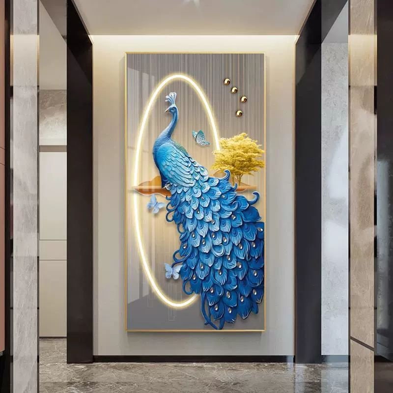 Peacock Art Painting Wall Decor LED Luxury Painting Resin Painting