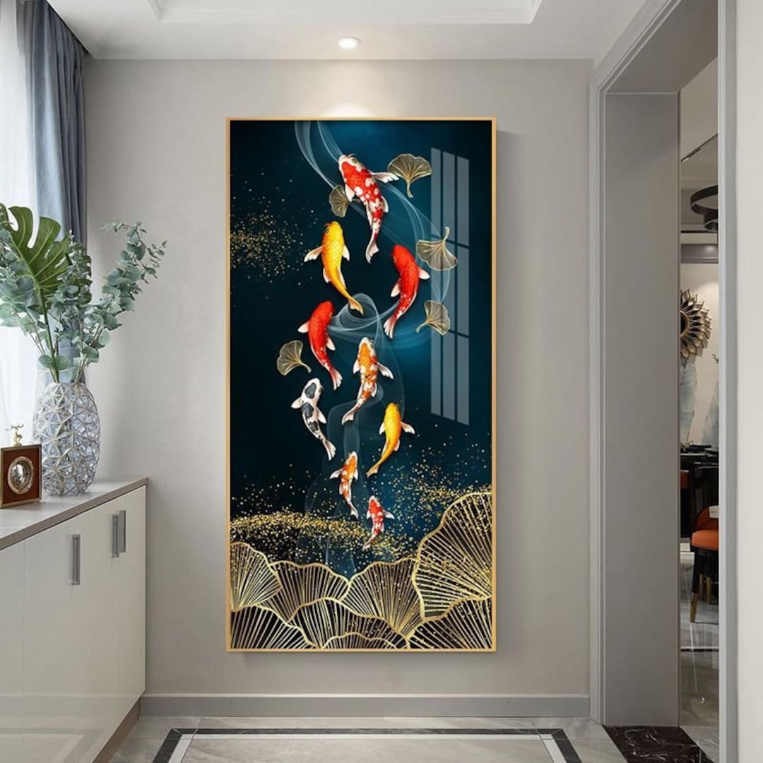 Extra Large Tempered Glass Wall Art Colorful Fish Framed Wall Decor