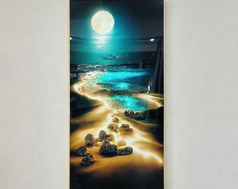 Beach Landscape Crystal Porcelain Wall Art - Handmade Aluminum Framed Decor for Living Room