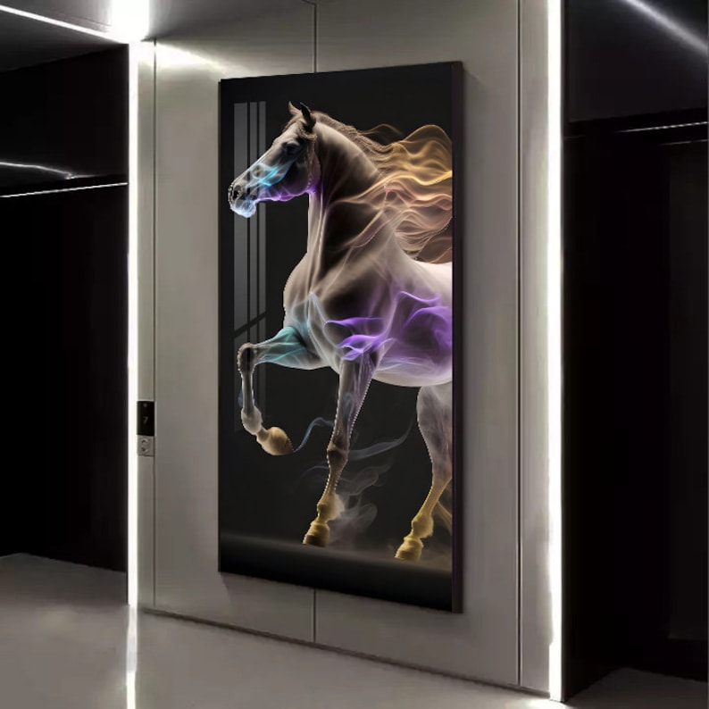 Ready to Hang Tempered Glass Wall Art Black Horse Picture Crystal Art