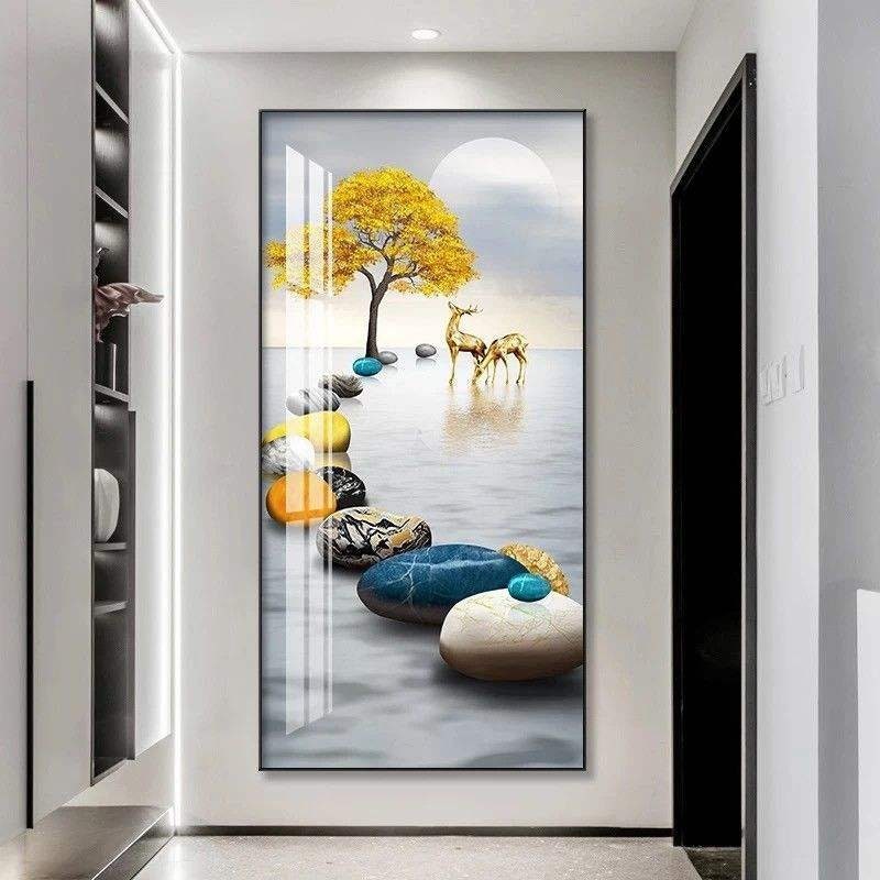 Large Abstract Gold Deer Wall Art Nordic Elk European Style Luxury Tempered Glass Animal Nature Artwork Framed Modern Bed Room
