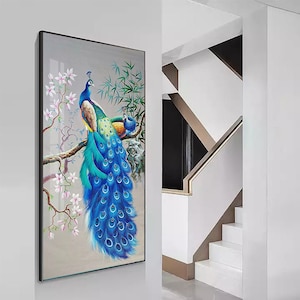 Peacock Wall Art Tempered Glass Decor-Home Decor-Glass Printing Large Wall Art Wall Hangings Framed Peacock Painting Decor Crystal Porcelain