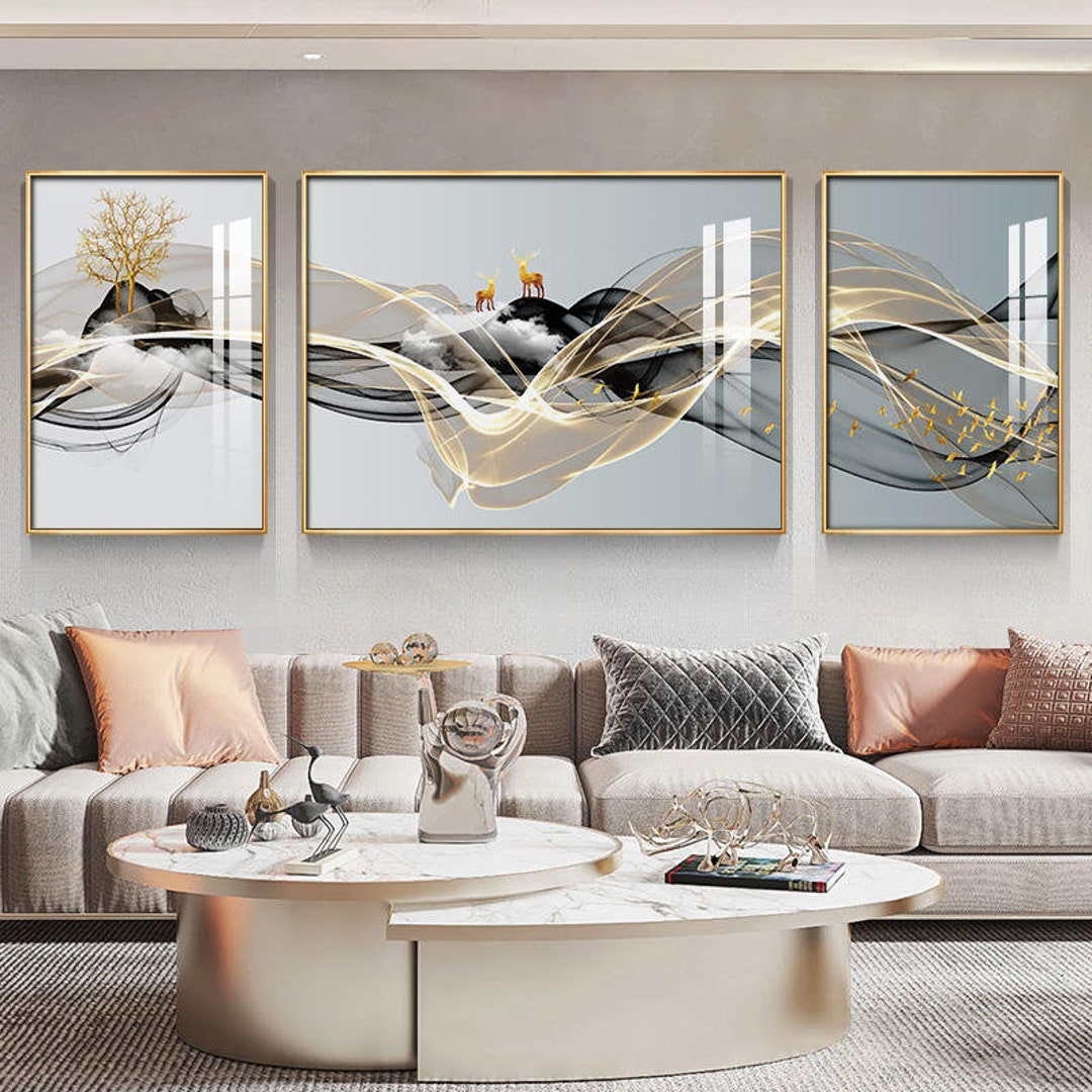 Large Living Room Wall Decor Set of 3 Painting Landscape Art - Etsy