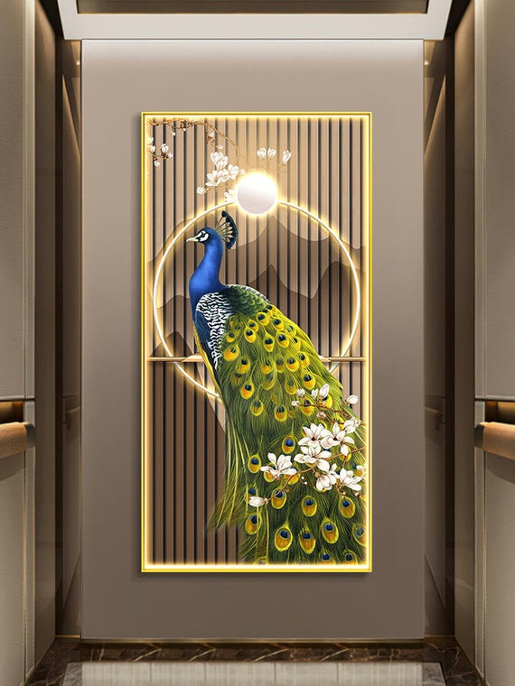 孔雀の飾りアート絵画 LED 高級 ユニーク 絵画 樹脂絵画 強化