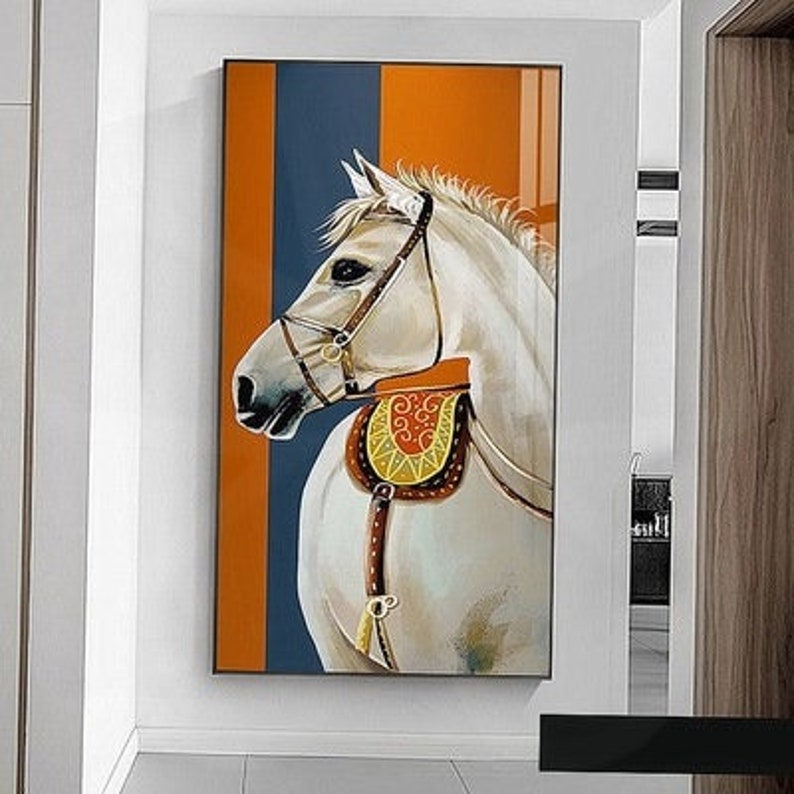 Horse Art Wall Art Framed White Horse Abstract Luxury Tempered Etsy