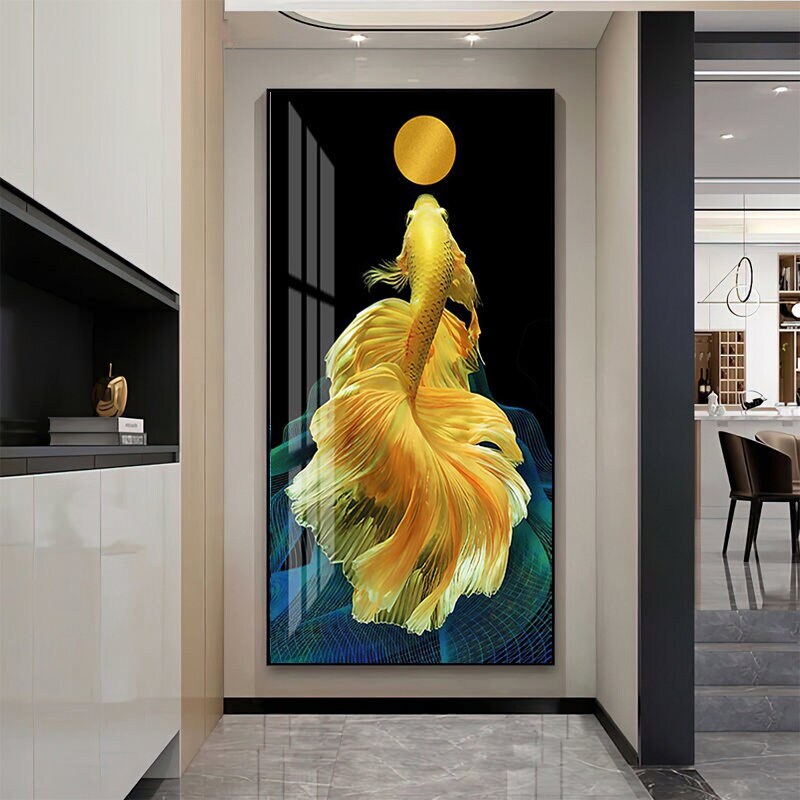Gold Koi Fish Crystal Porcelain Wall Art, Chinese Lucky Fish