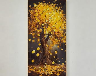 Golden Tree Wall Art - Handmade Crystal Porcelain Framed in Aluminum for Elegant Home Decor