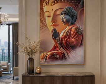 Large Luxury Buddha Glass Wall Art, Crystal Wall Decor, Zen Meditation Home Decor, Gold Framed Spiritual Wall Art, Modern Living Room Decor