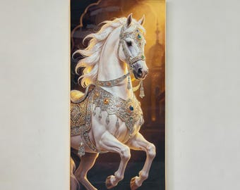 White Horse Wall Art, Crystal Porcelain Painting, Elegant Home Decor for Living Room