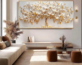 Flowering Tree Wall Art - Handmade Crystal Porcelain Framed in Aluminum for Elegant Home Decor
