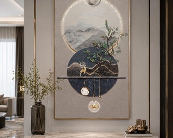 Nordic Mountain Glass Wall Art, Crystal Wall Decor, Scandinavian Nature Artwork, Modern Minimalist Living Room Decor, Zen Home Accent