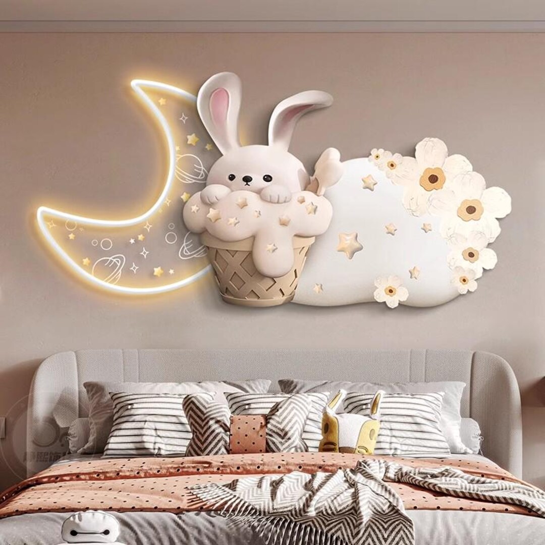 Charming LED Bunny Wall Art - Nursery & Kids Room Decor. Cute Animal ...