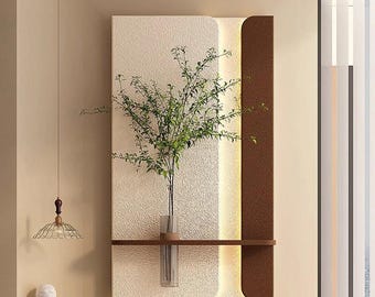 Sandstone LED Wall Art, Handmade 3D Bottle Green Plant Panel, Modern Minimalist Luxury Decor 50x100cm