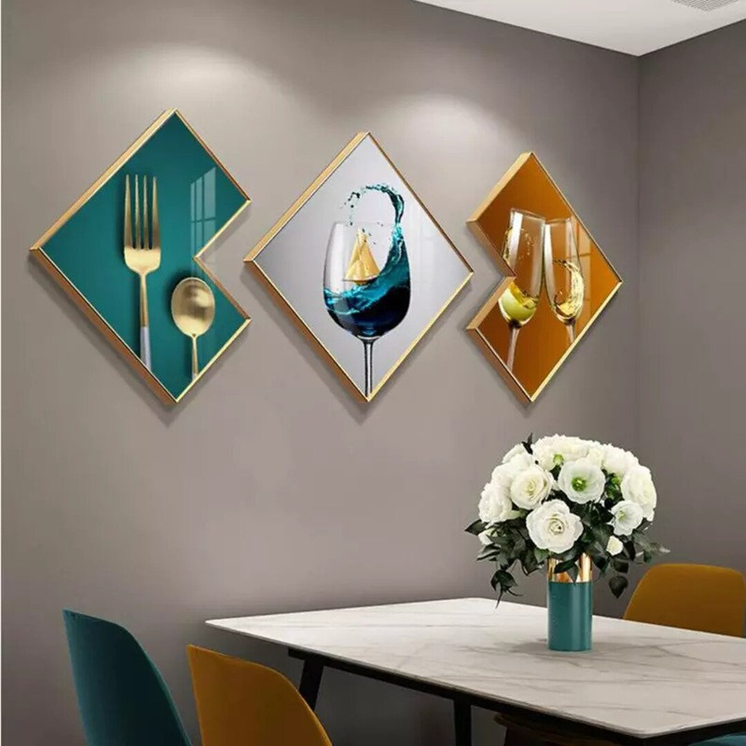 Luxurious Tempered Glass Wall Art Kitchen Decor Painting Set of 3