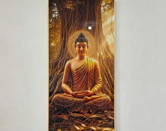 Buddha wall art handmade crystal porcelain framed in aluminum for serene home decor