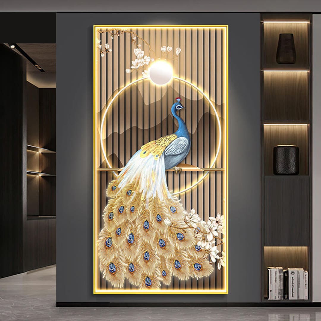 Peacock Art Painting Wall Decor LED Luxury Unique Picture Resin