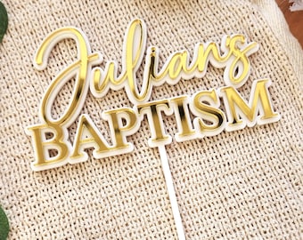 Baptism Cake Topper Two Layered Cake Prop Personalized Custom Baptism topper Wood and acrylic cake decoration religious.