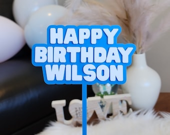 Personalised Happy Birthday cake topper or fropper custom laser cut Wood and acrylic decoration birthday prop