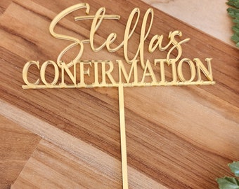 Personalised Custom confirmation topper Wood and acrylic cake decoration religious  prop rustic Gold Silver Rose. cake toppers