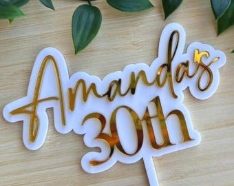 Custom Name and Age Cake Topper Elegant Design for Any Birthday