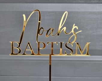 Personalised Custom Baptism topper Wood and acrylic cake decoration religious  prop rustic Gold Silver Rose. the holy grail of toppers