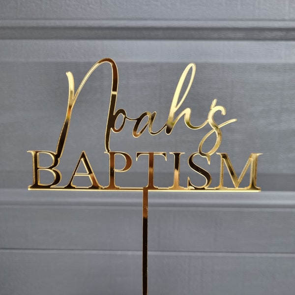 Personalised Custom Baptism topper Wood and acrylic cake decoration religious  prop rustic Gold Silver Rose. the holy grail of toppers