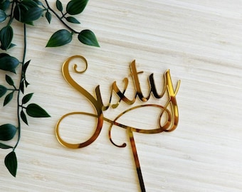 60th Sixty Birthday Cursive Milestone Cake Topper