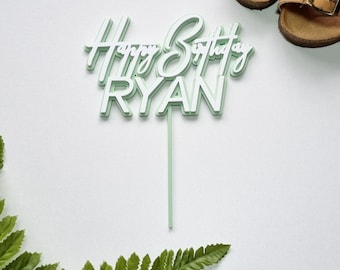Personalised Happy Birthday cake topper custom made laser cut  - Wood and acrylic decoration birthday prop Gold Silver Rose much more.