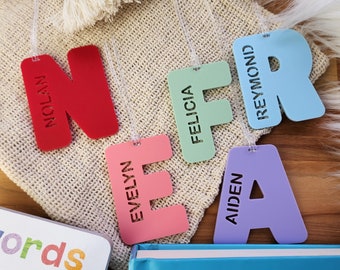 Personalised Letter and Name, Childrens Backpack - Back to School, Personalized Bag Charm, Kids kinder School Bag Tag, Alphabet Luggage Tag