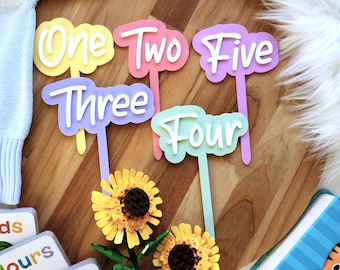 Kid's Cake Topper, childrens Birthday Cake Ornament, Pastel Colors, One Two Three Four five Six Seven Eight Nine Ten  Laser Cut