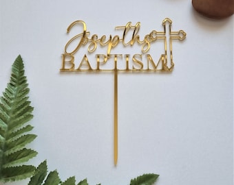 Personalised Custom Baptism topper Wood and acrylic cake decoration religious  prop rustic Gold Silver Rose. the holy grail of toppers
