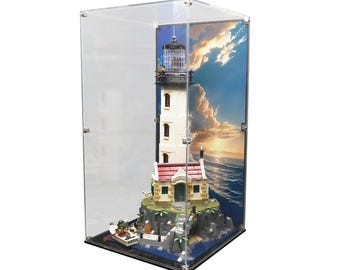 Acrylic Display Case Fits LEGO 21335, Motorized Lighthouse with UV-Printed Background - Set Not Included