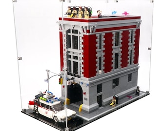 Acrylic Display Case Fits LEGO 75827, Ghostbusters Firehouse Headquarters - Closed - with UV Printed Background - Set Not Included