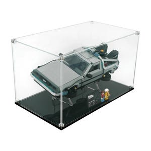 Acrylic Display Case Fits LEGO 10300, Back to the Future Time Machine with UV-Printed Background - Set Not Included
