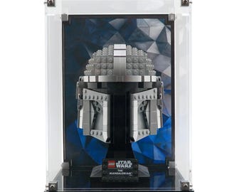 Vetrina in acrilico adatta al set LEGO 75328, Elmo di The Mandalorian con sfondo stampato UV - Set non incluso