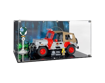 Acrylic Display Case for LEGO 77984, Jurassic Park Jeep Wrangler with UV-Printed Background - Set Not Included