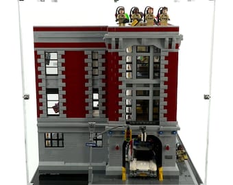 Acrylic Display Case Fits LEGO 75827, Ghostbusters Firehouse Headquarters - Open - with UV Printed Background - Set Not Included