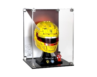 Acrylic Display Case fits LEGO 43022, Scuderia Ferrari HP Lewis Hamilton Helmet with UV-Printed Background - Set Not Included