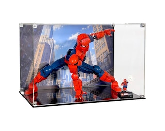 Acrylic Display Case fits LEGO 76346, Spider-Man Hero Figure - Crouching with UV-Printed Background - Set Not Included