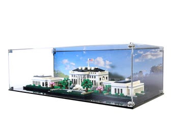 Vetrina in acrilico compatibile con il set LEGO 21054, Architecture The White House, con sfondo stampato a raggi UV - Set non incluso