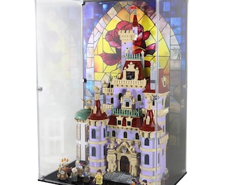 Acryl vitrinekast voor LEGO 43263, Disney Kasteel van Belle en het Beest met uv-geprinte achtergrond (set niet inbegrepen)