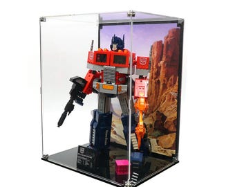 Acrylic Display Case Fits LEGO 10302, Transformers Optimus Prime with UV-Printed Background - Set Not Included