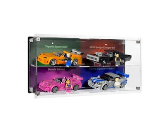 Acrylic Wall-Mount Display Case for LEGO Speed Champions Cars Fast & Furious 25th Anniversary with UV-Printed Background - Set Not Included